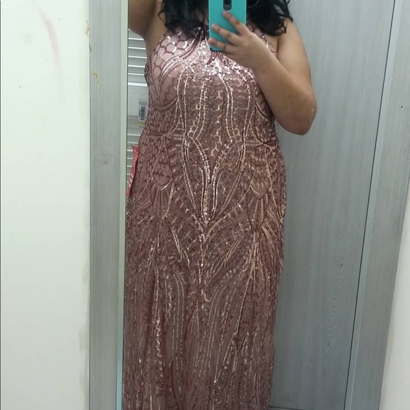 rose gold plus size prom dress